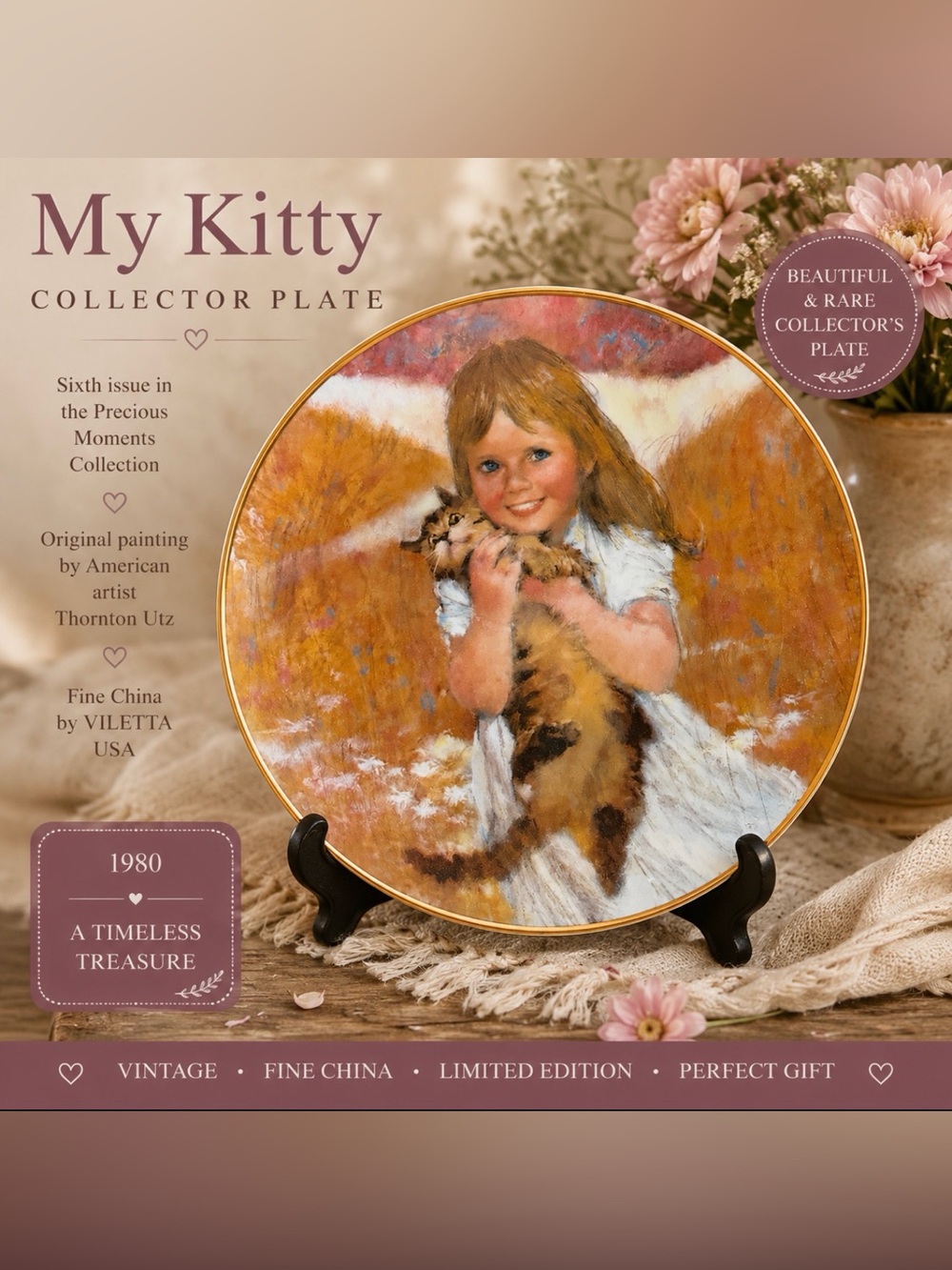 Vintage Collector’s “My Kitty” 1980 Precious Moments Thornton Utz Plate